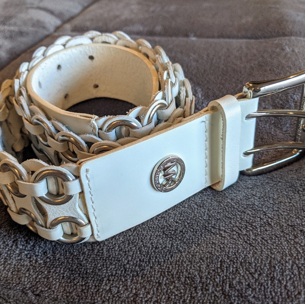 Michael Kors White Silver Loop Ladies Belt